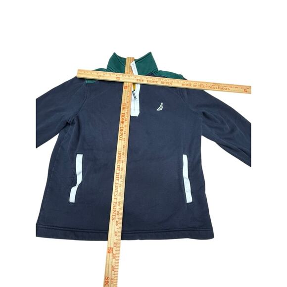 "Nautica" 1/4 Mens Sweatshirt Navy /Green Pockets L Chest Logo SZ M Colorblock - Picture 5 of 10